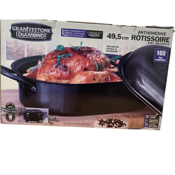 GraniteStone Diamond Non-Stick Roaster Pan With Lid 19.5" / 49.5cm Black Aluminu - Picture 1 of 8
